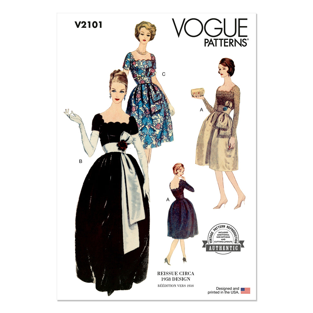 VOGUE V2101 Misses Dress with Belt and Sash