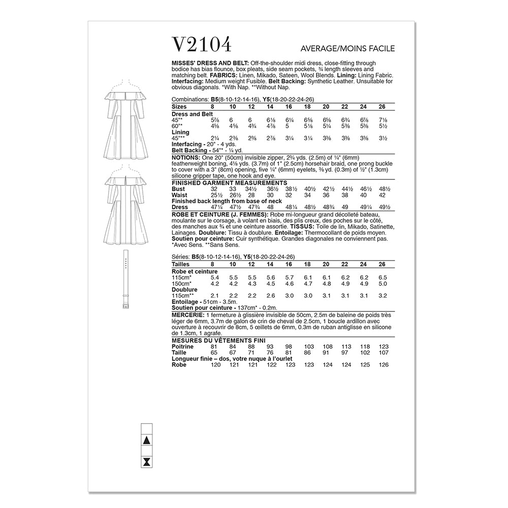 VOGUE V2104 Misses Dress and Belt