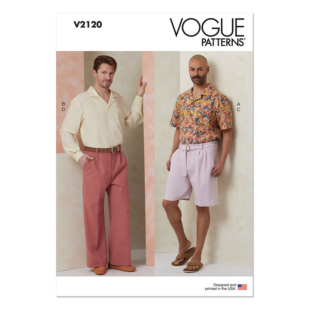 VOGUE V2120 Mens Shirt with Sleeve Variations, Shorts, Pants and Belt
