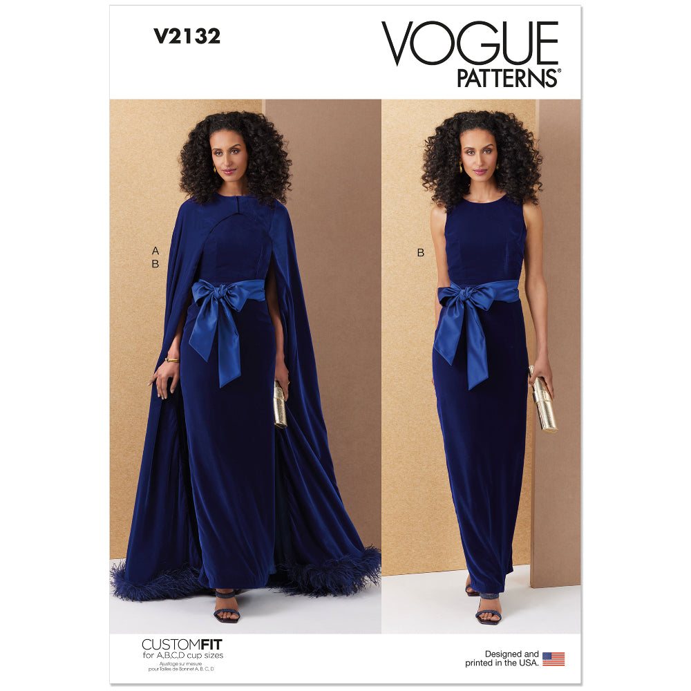 VOGUE V2132 Misses Full-Length Cape and Dress with Sash