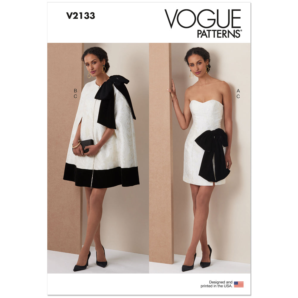 VOGUE V2133 Misses Short Cape and Fitted Dress with Detachable Bow