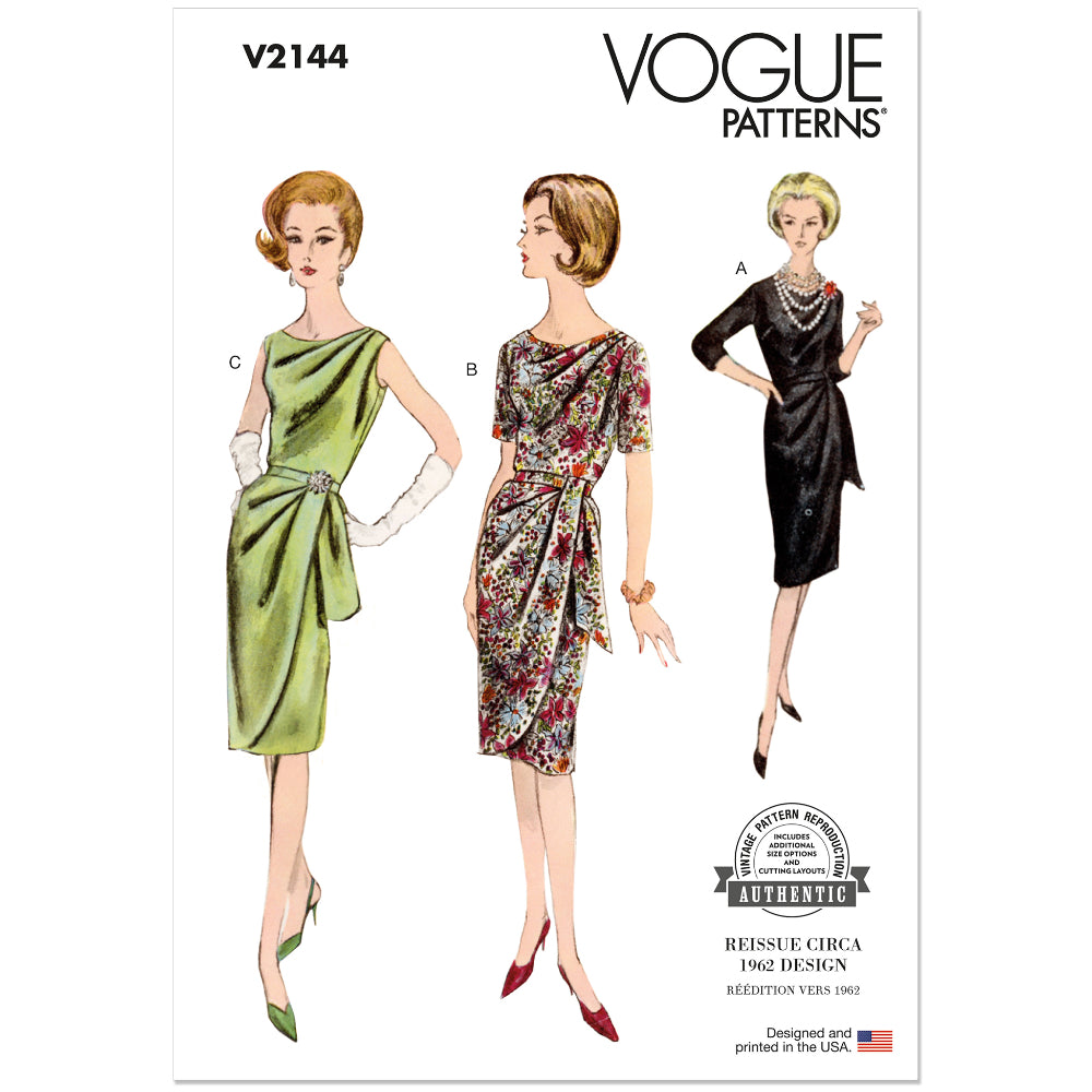 VOGUE V2144 Misses Vintage Draped Dresses and Belt