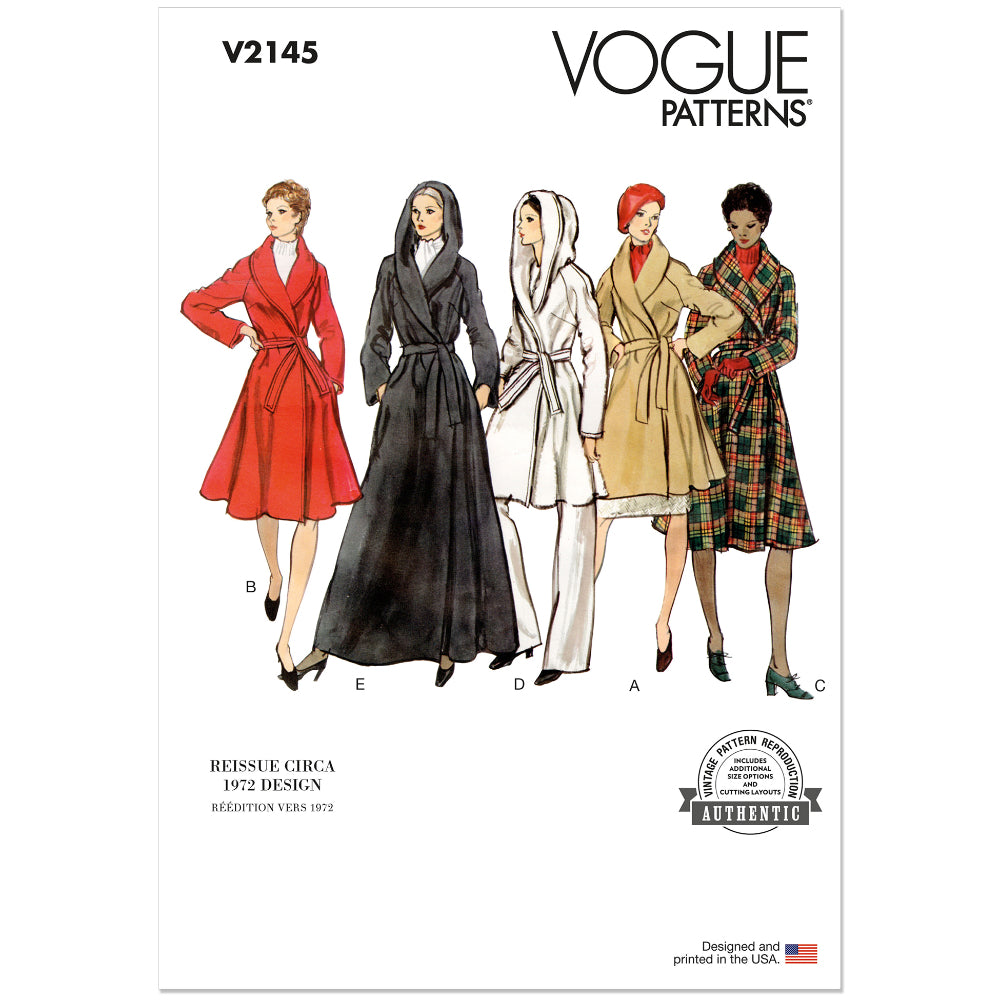 VOGUE V2145 Misses Vintage Lined Wrap Coat and Belt