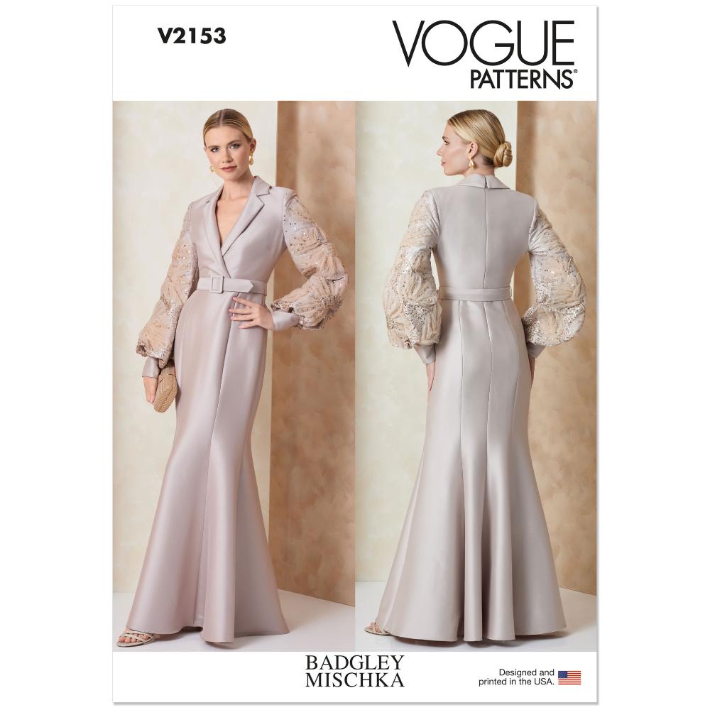 VOGUE V2153 Embellished-Sleeve Evening Gown Pattern, Sizes 18-20-22-24-26