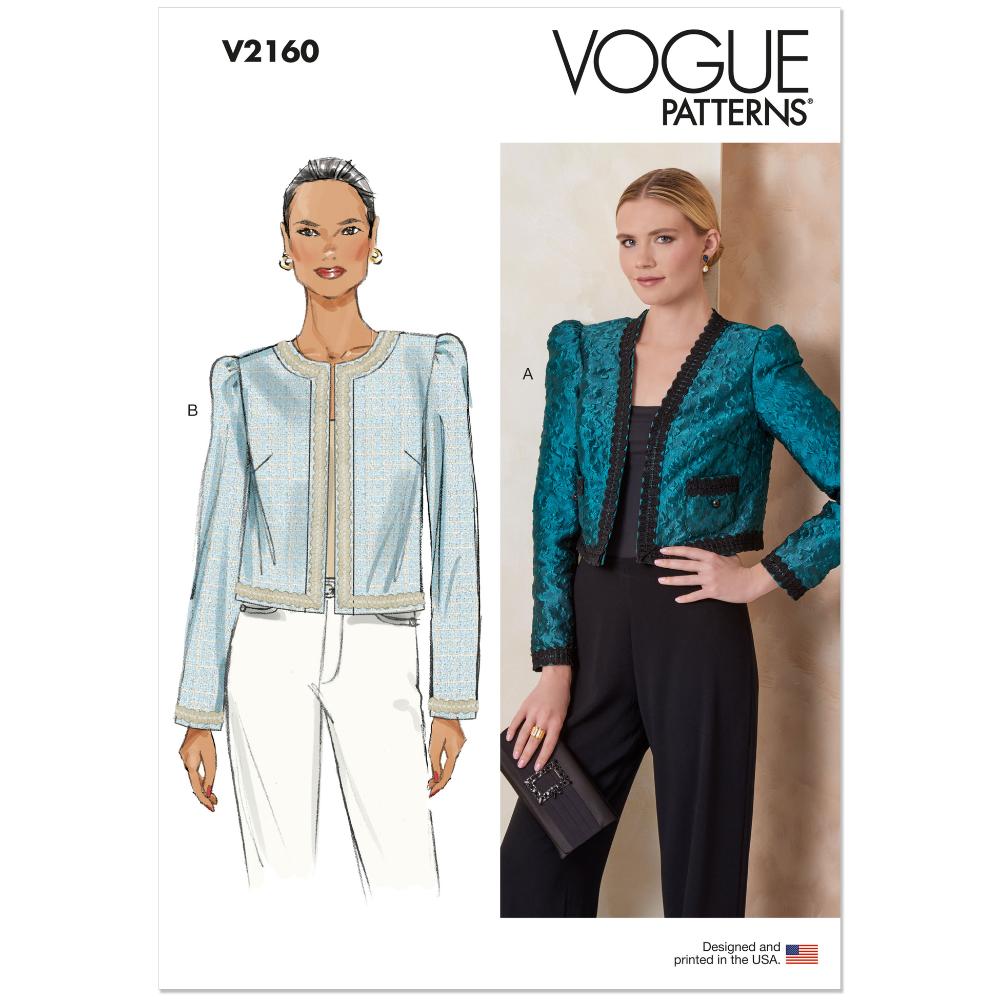 VOGUE V2160 Jacket with Neckline & Pocket Options Pattern, Sizes 4-6-8-10-12-14-16