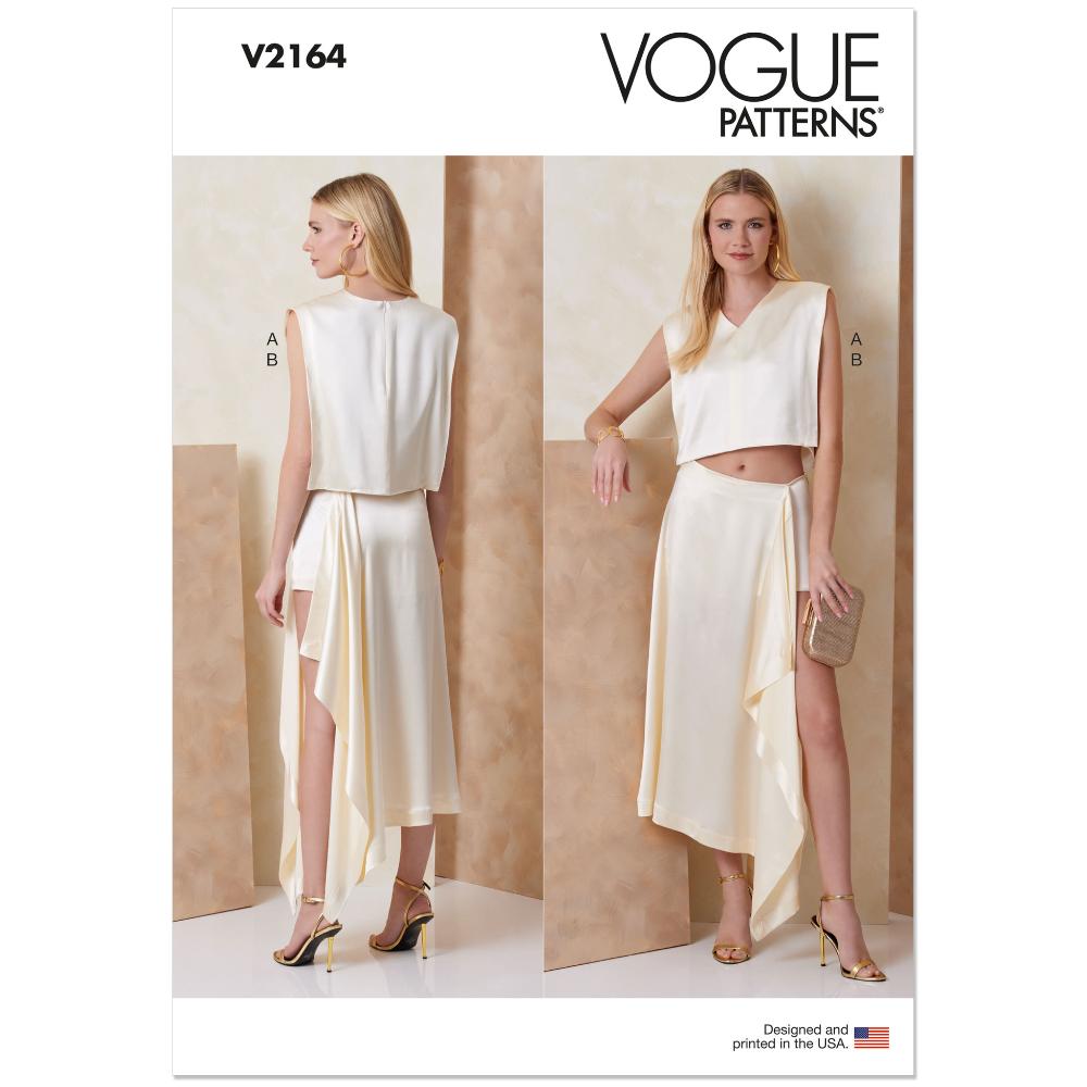VOGUE V2164 Cropped Top & Draped Skort Pattern, Sizes 16-18-20-22-24-26
