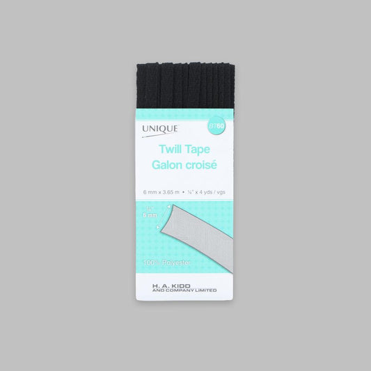 UNIQUE Twill Tape — 6 mm × 365 cm — Black