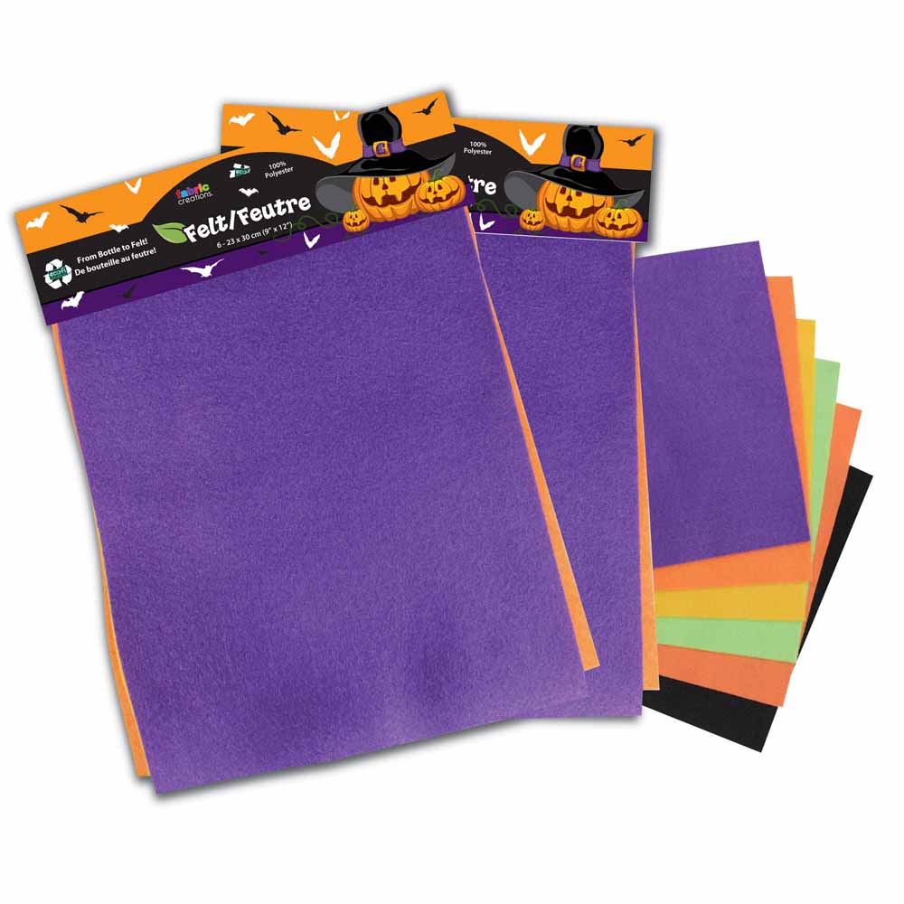 Felt Squares Seasonal Pack - 6pcs of 23 x 30cm (9" x 12") - Halloween Colours