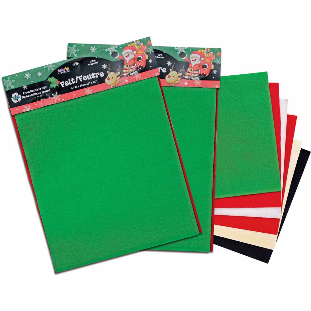 Felt Squares Seasonal Pack - 6pcs of 23 x 30cm (9" x 12") - Christmas Colours