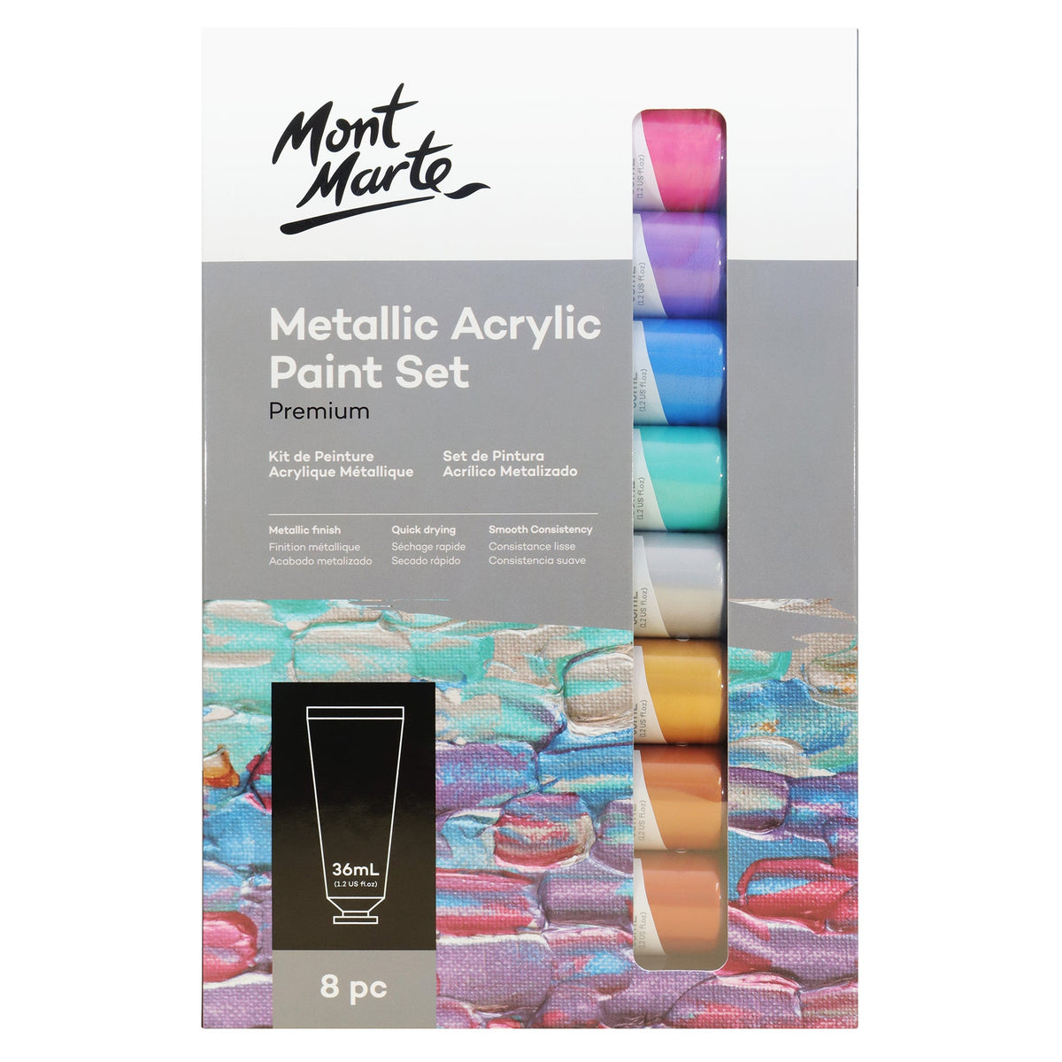 MONT MARTE Metallic Acrylic Paint Set- 8 pcs x 36ml (1.2 US fl.oz)
