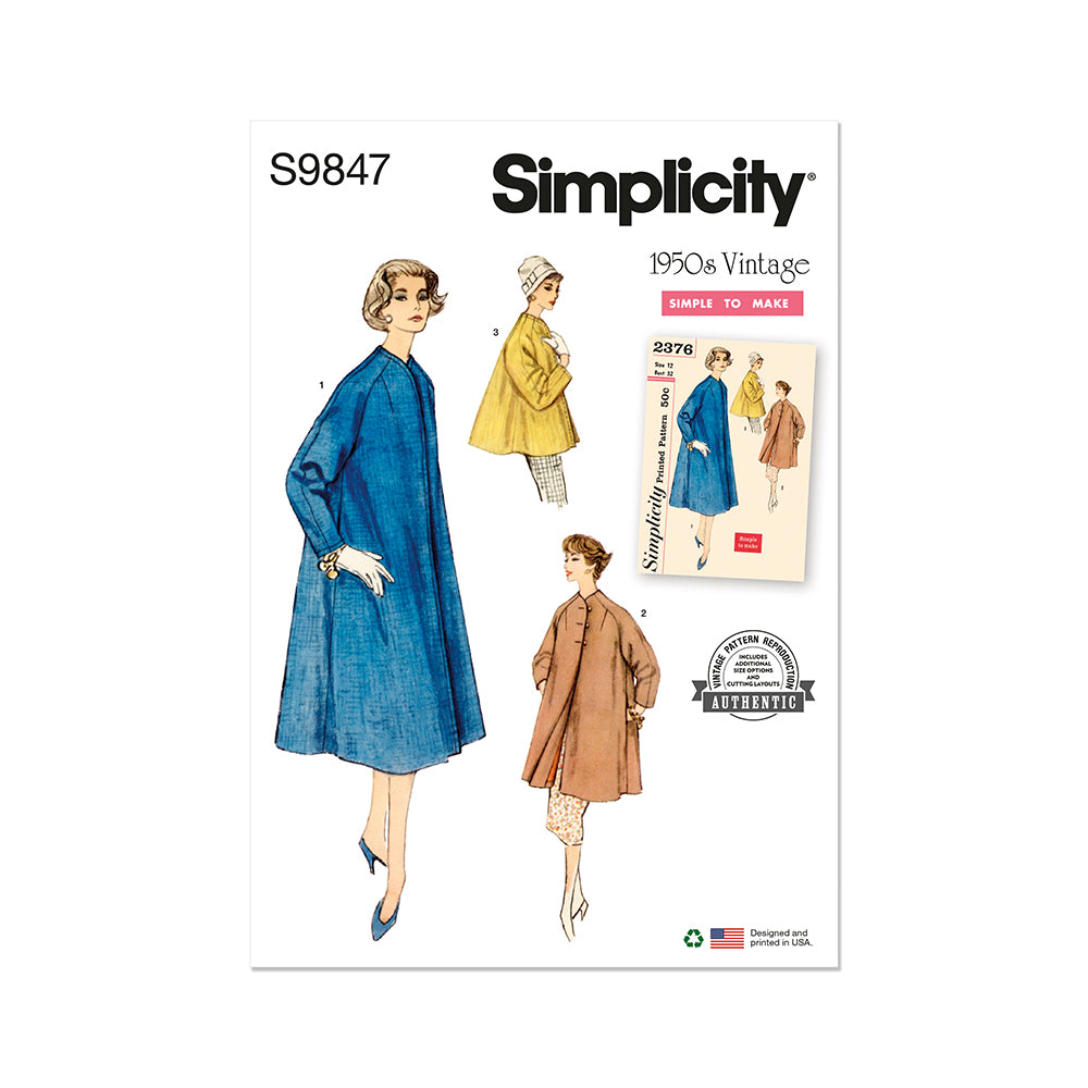 SIMPLICITY S9847 Misses' Coat in Three Lengths