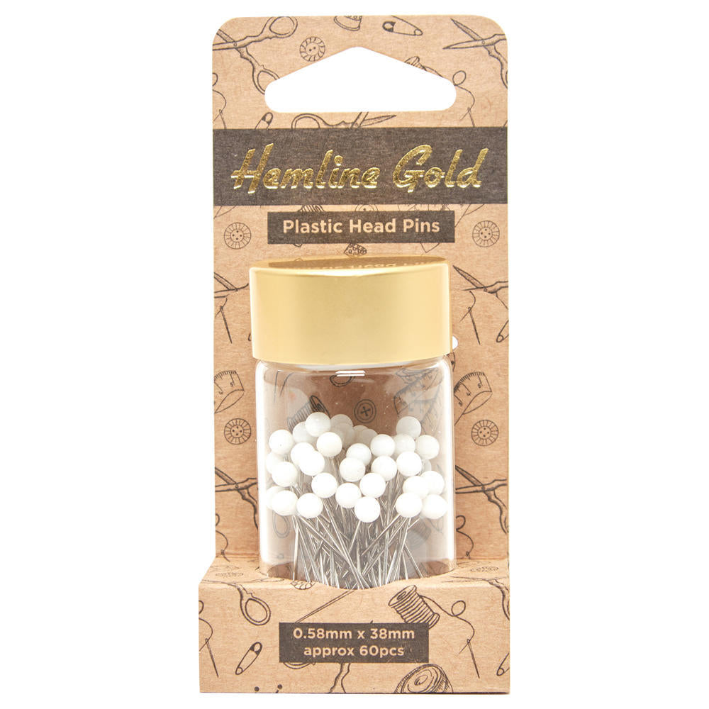 HEMLINE GOLD Plastic Headed Pins (White)