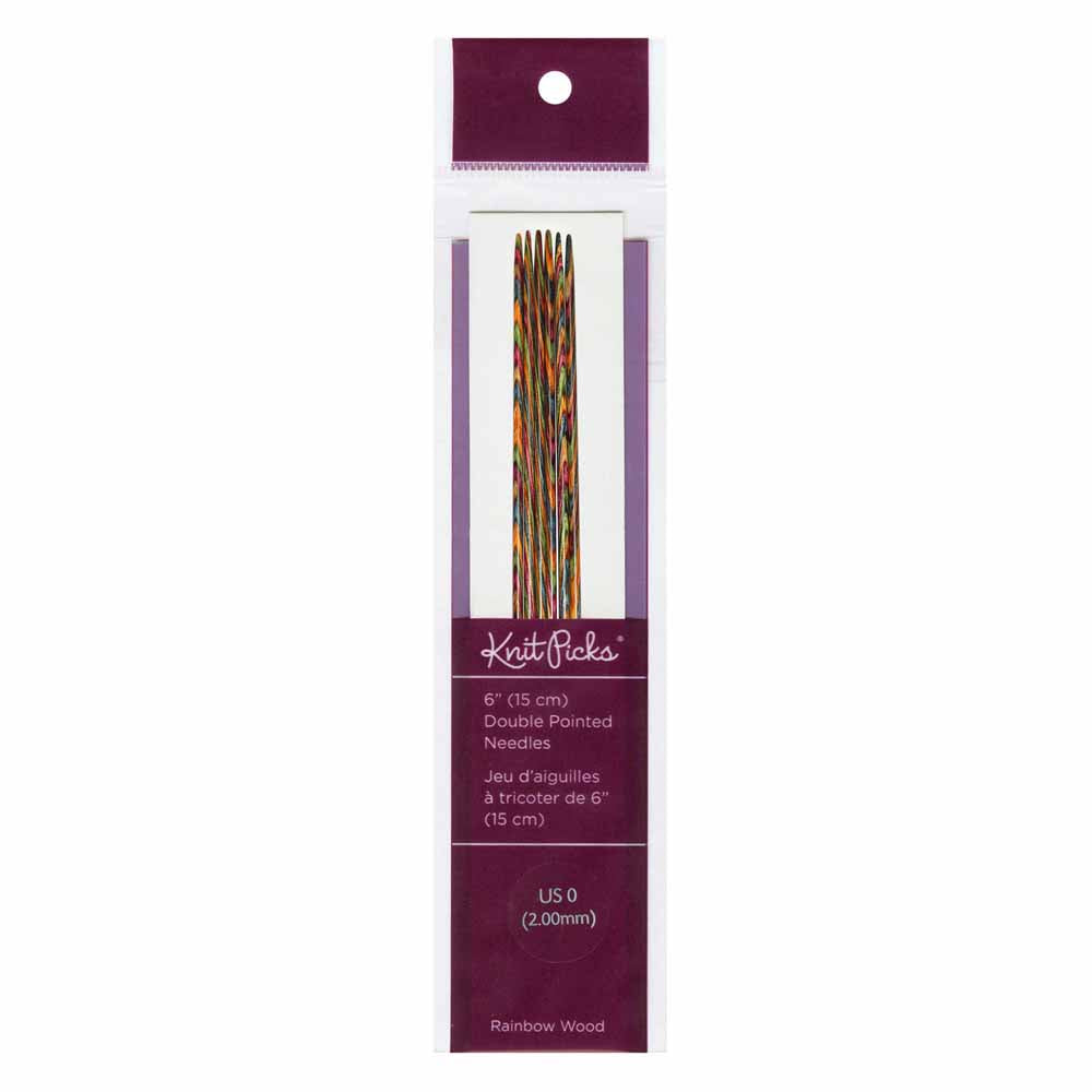 KNIT PICKS Rainbow Wood Double Point Knitting Needles 15cm (6") - Set of 5 - 2mm/US 0