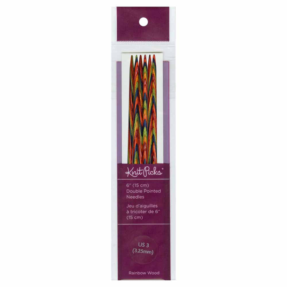 KNIT PICKS Rainbow Wood Double Point Knitting Needles 15cm (6") - Set of 5 - 3.25mm/US 3