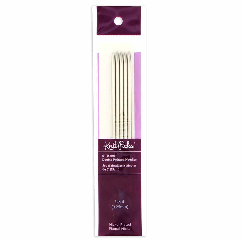 KNIT PICKS Nickel Plated Double Point Knitting Needles 15cm (6") - Set of 5 - 3.25mm/US 3
