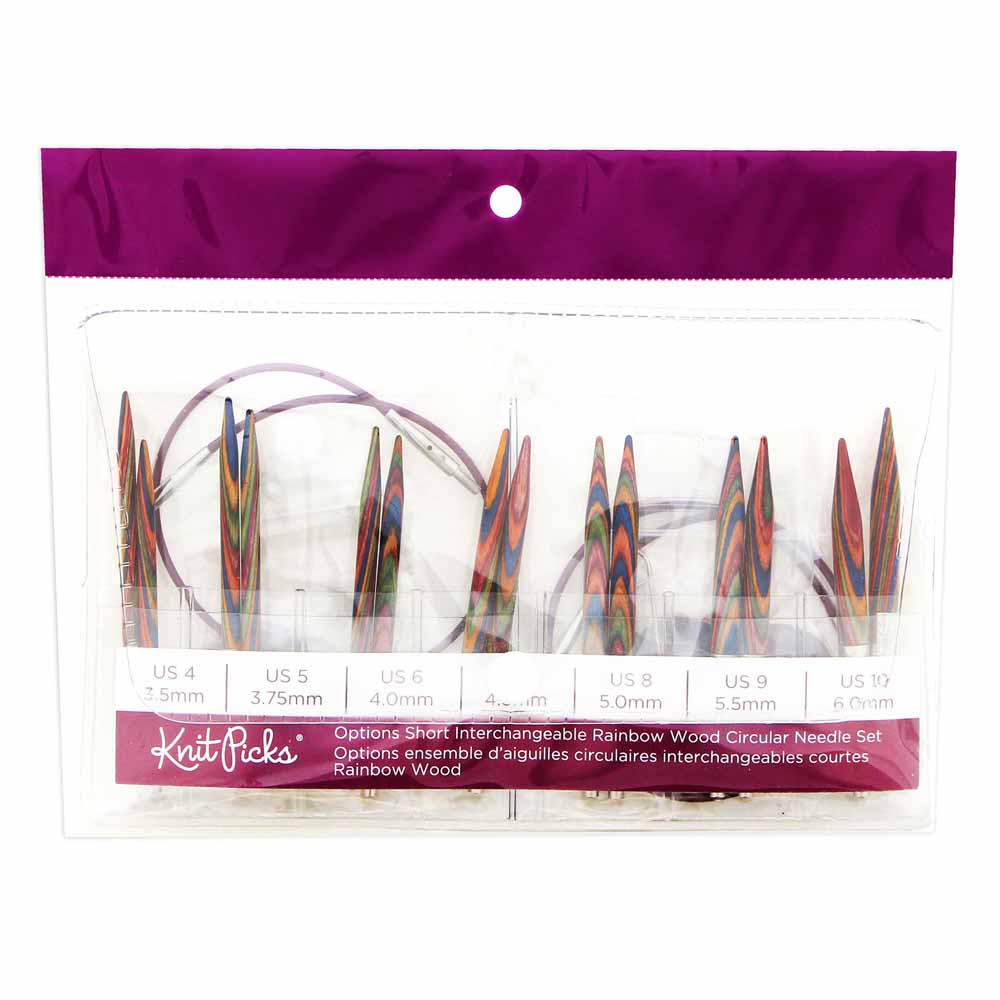 KNIT PICKS Rainbow Wood Options Short Interchangeable Circular Needle Set - 7cm (3")