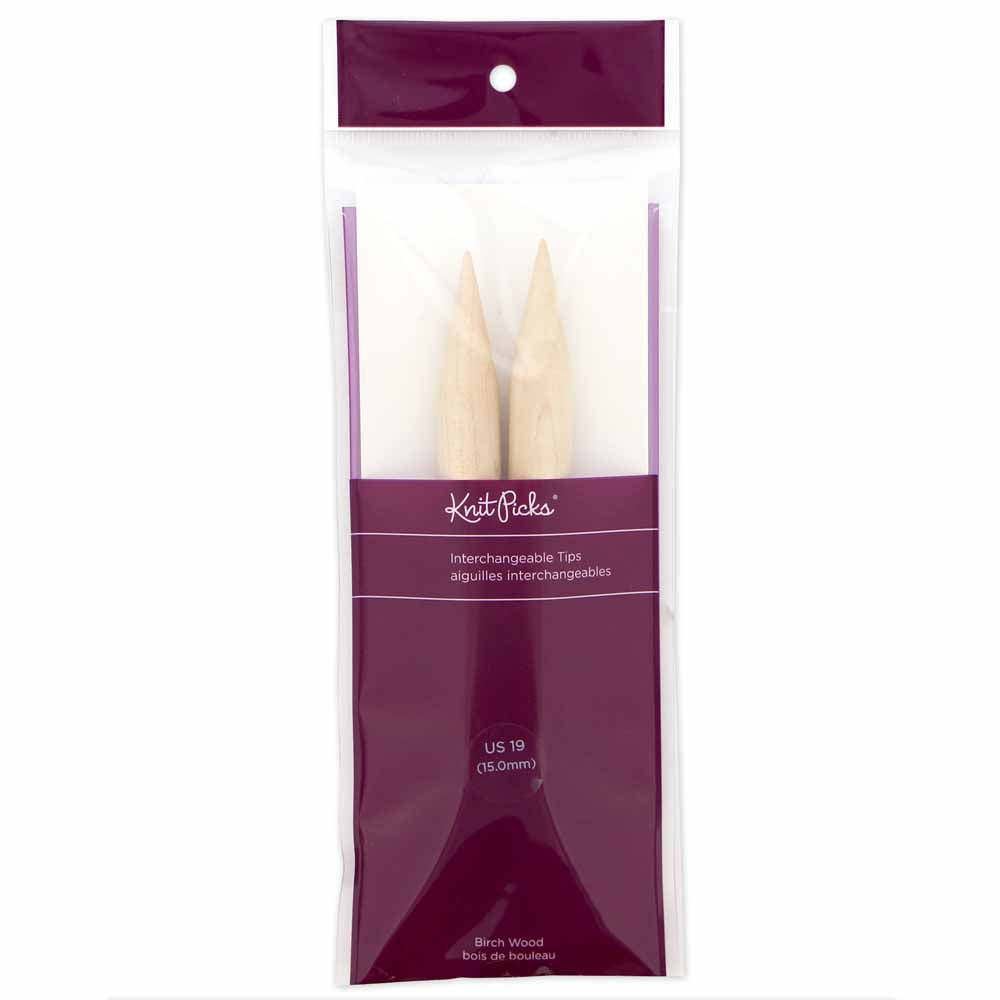 KNIT PICKS Birch Wood Interchangeable Circular Needle Tips - 15mm (US 19)