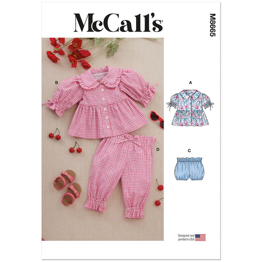 MCCALLS M8665 Babies' Tops, Bloomers and Pants Pattern, Sizes XS-S-M-L