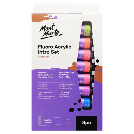 MONT MARTE Fluoro Acrylic Paint Intro Set - 18ml each - 8pcs