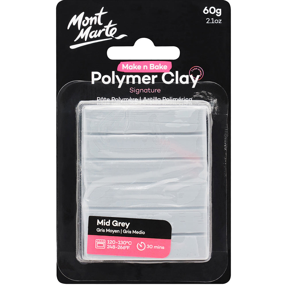 MONT MARTE Make n Bake Polymer Clay 60g (2.1oz) - Mid Grey 1 pc