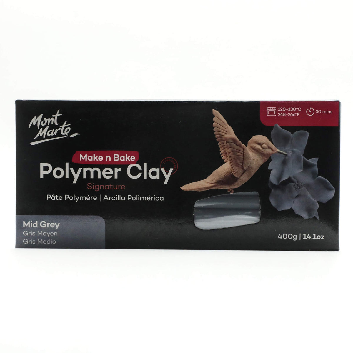 MONT MARTE Make n Bake Polymer Clay 400g (14.1oz) - Mid Grey 1 pc