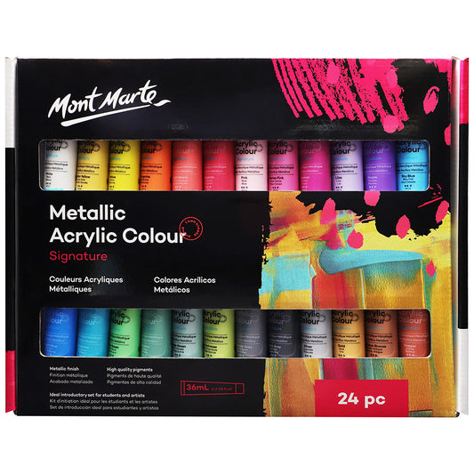 MONT MARTE Metallic Acrylic Colour Paint Signature Set - 24pc x 36ml (1.2oz)