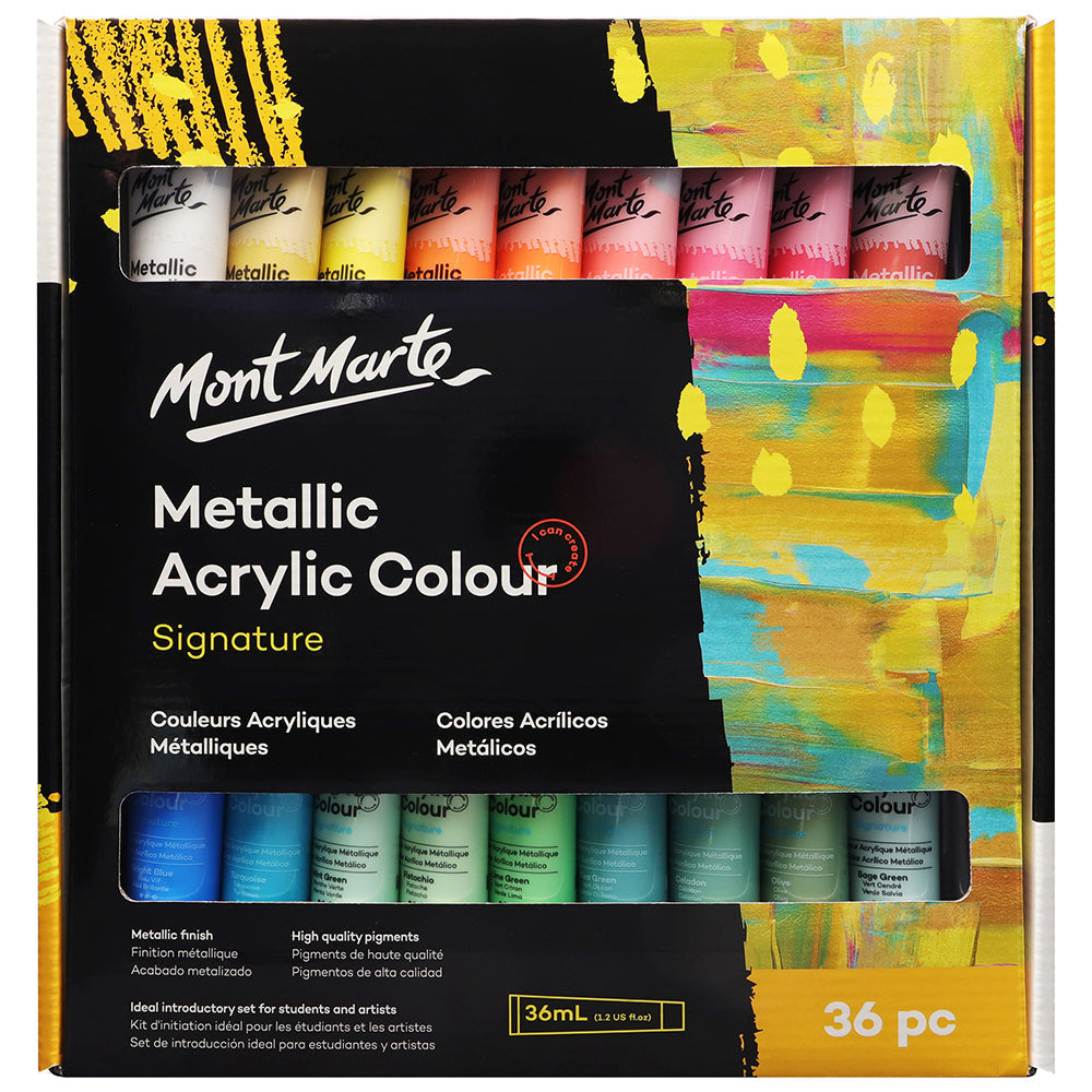 MONT MARTE Metallic Acrylic Colour Paint Signature Set - 36pc x 36ml (1.2oz)