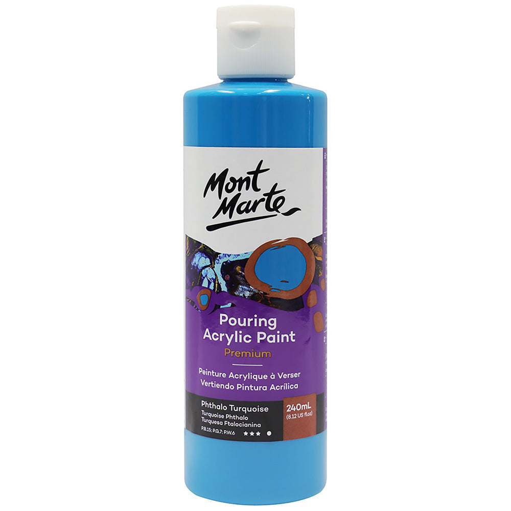 MONT MARTE Premium Pouring Acrylic Paint 240ml (8.12oz) - Phthalo Turquoise