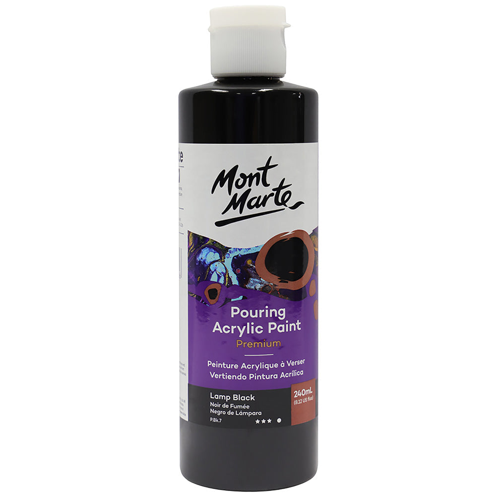 MONT MARTE Premium Pouring Acrylic Paint 240ml (8.12oz) - Lamp Black