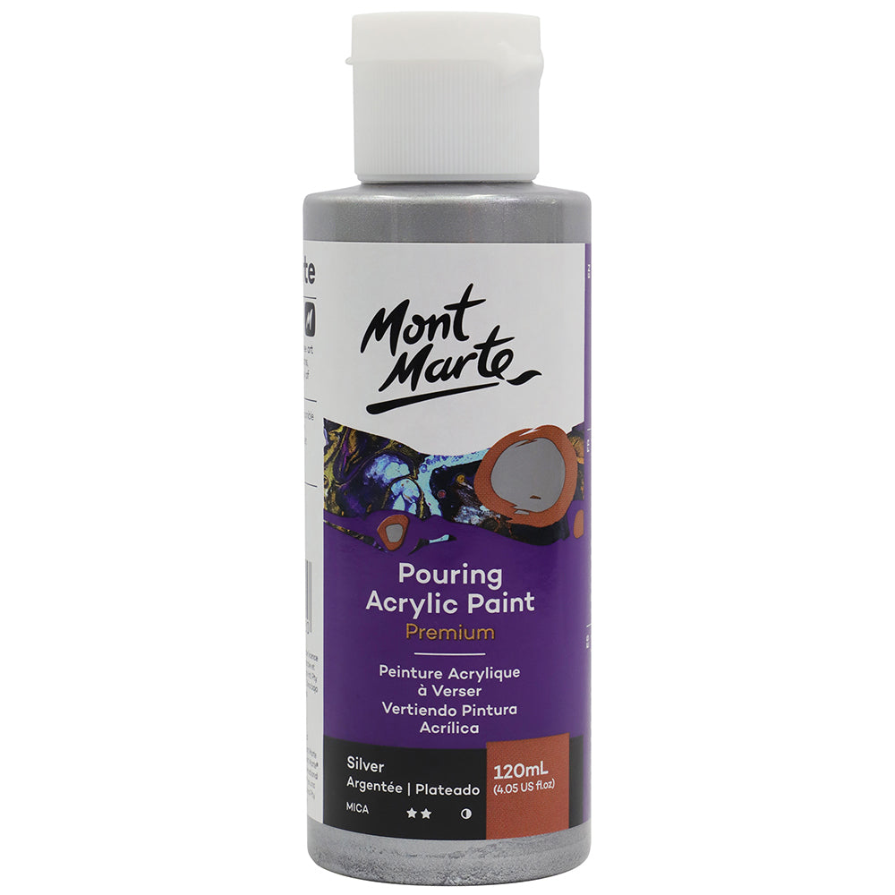 MONT MARTE Premium Pouring Acrylic Paint 120ml (4oz) - Gloss Silver