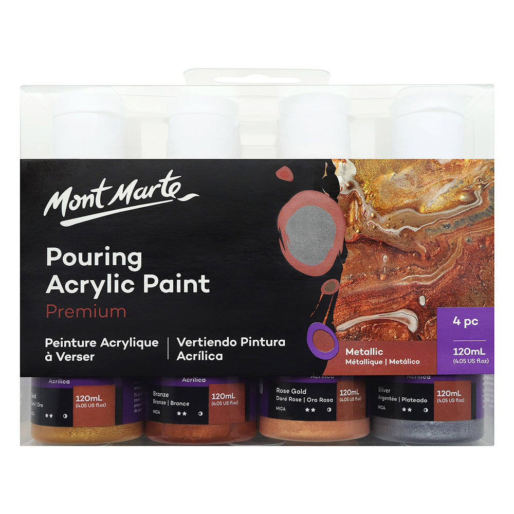 MONT MARTE Premium Pouring Acrylic Paint 120ml - 4pc Set - Metalllic