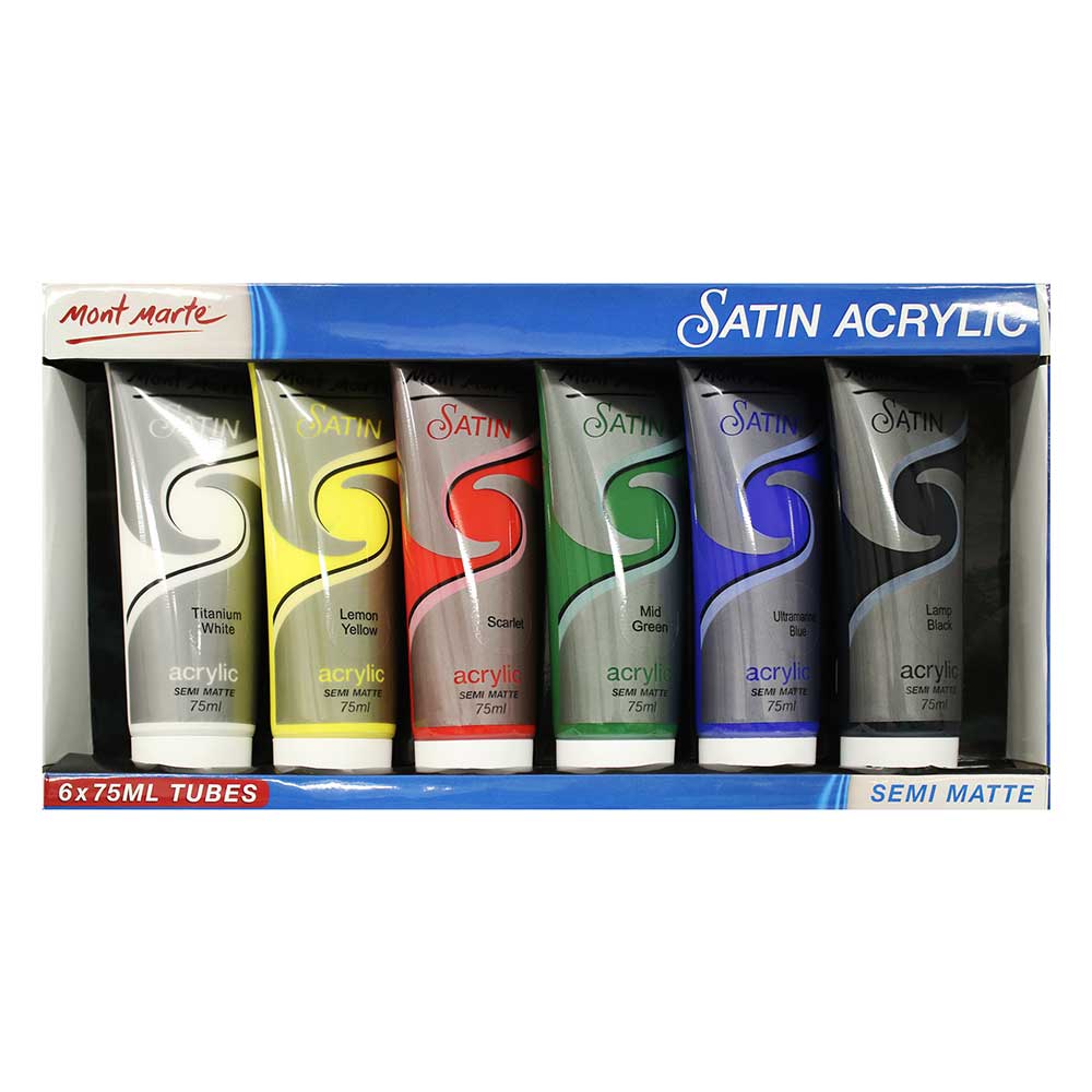 MONT MARTE Satin Acrylic Semi Matte Paint Set - 75ml each - 6pcs