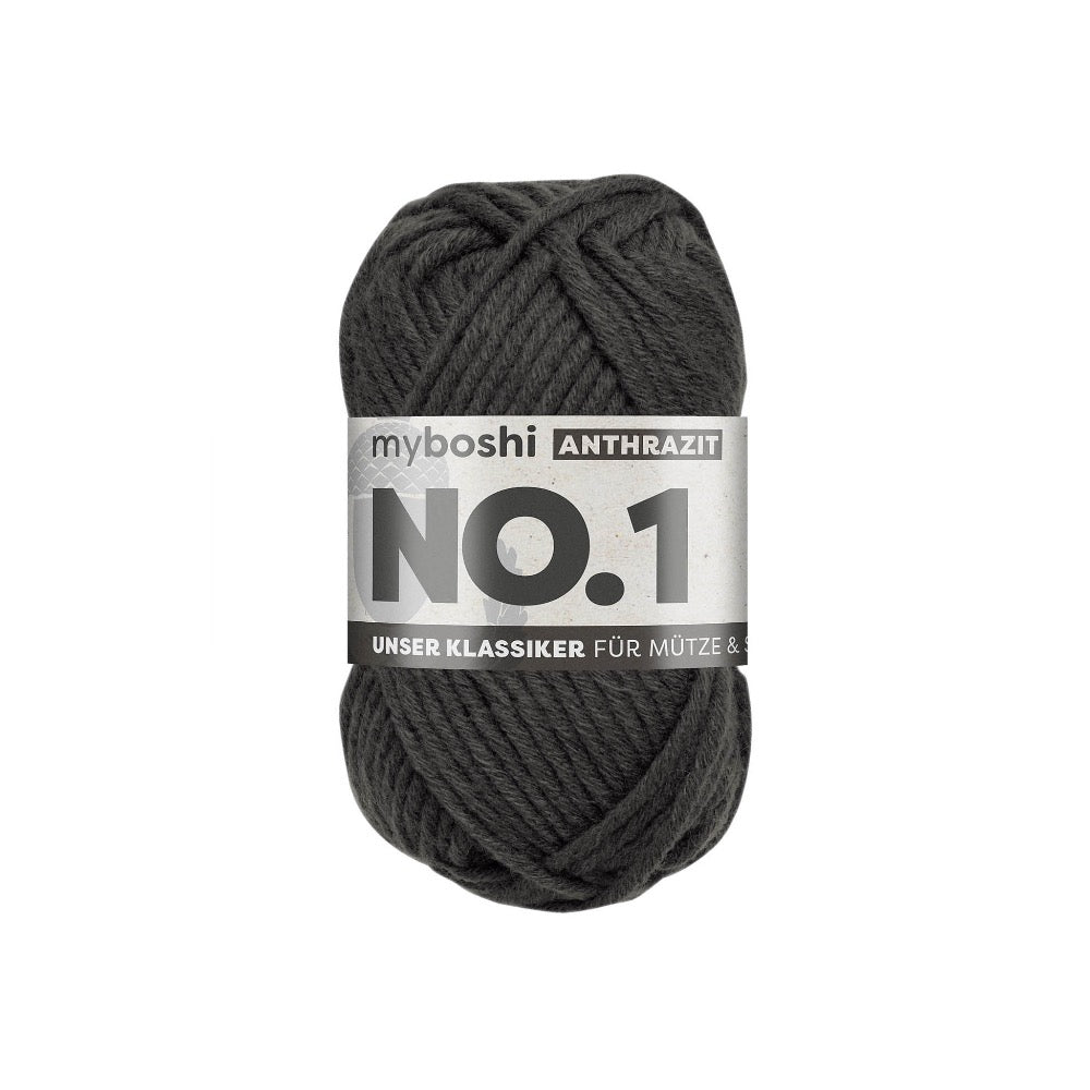 MYBOSHIYARNS No.1 Anthracite - 50 g (1.76 oz) - 55 m (60 yds) - Medium 4-Weight (Grey)