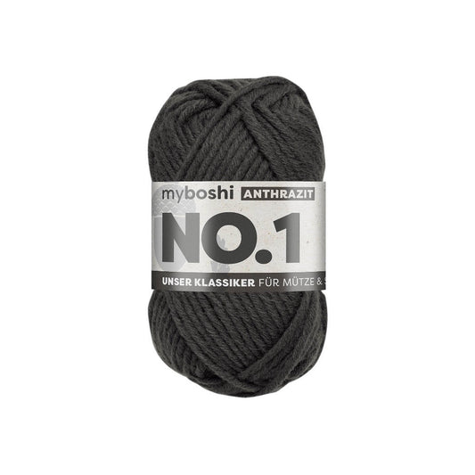 MYBOSHIYARNS No.1 Anthracite - 50 g (1.76 oz) - 55 m (60 yds) - Medium 4-Weight (Grey)