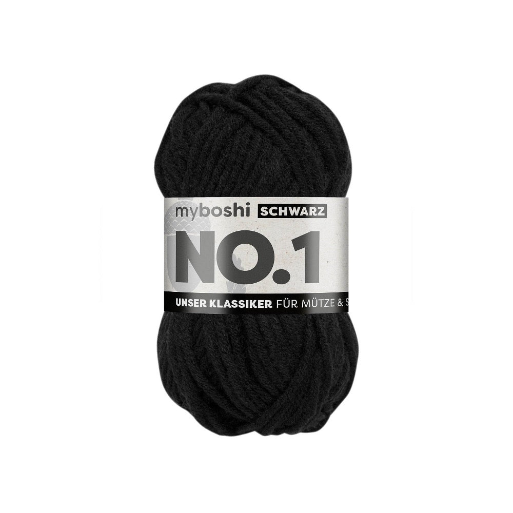 MYBOSHIYARNS No.1 Black - 50 g (1.76 oz) - 55 m (60 yds) - Medium 4-Weight (Black)