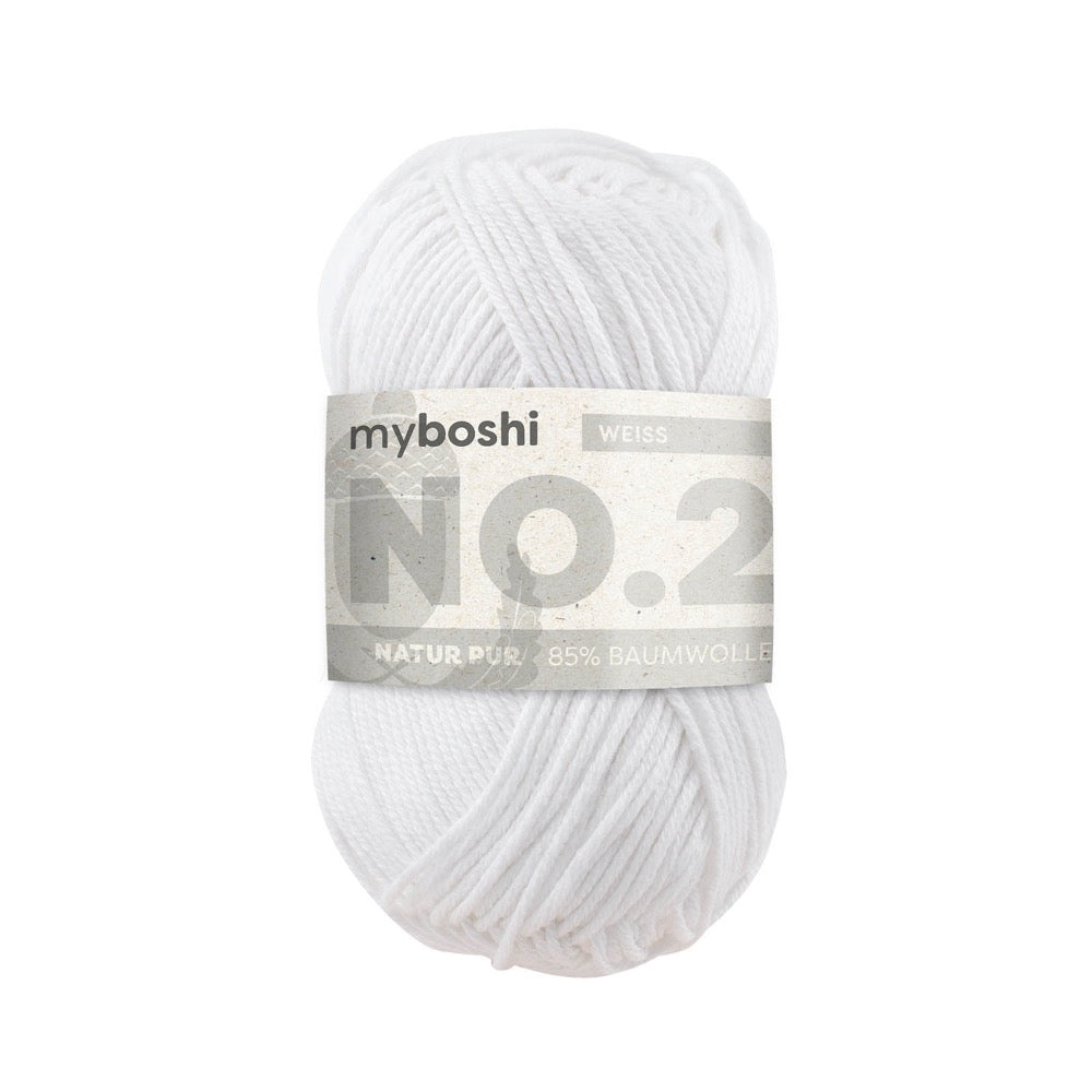 MYBOSHIYARNS No.2 White - 50 g (1.76 oz) - 100 m (109 yds) - Light 3-Weight (White)