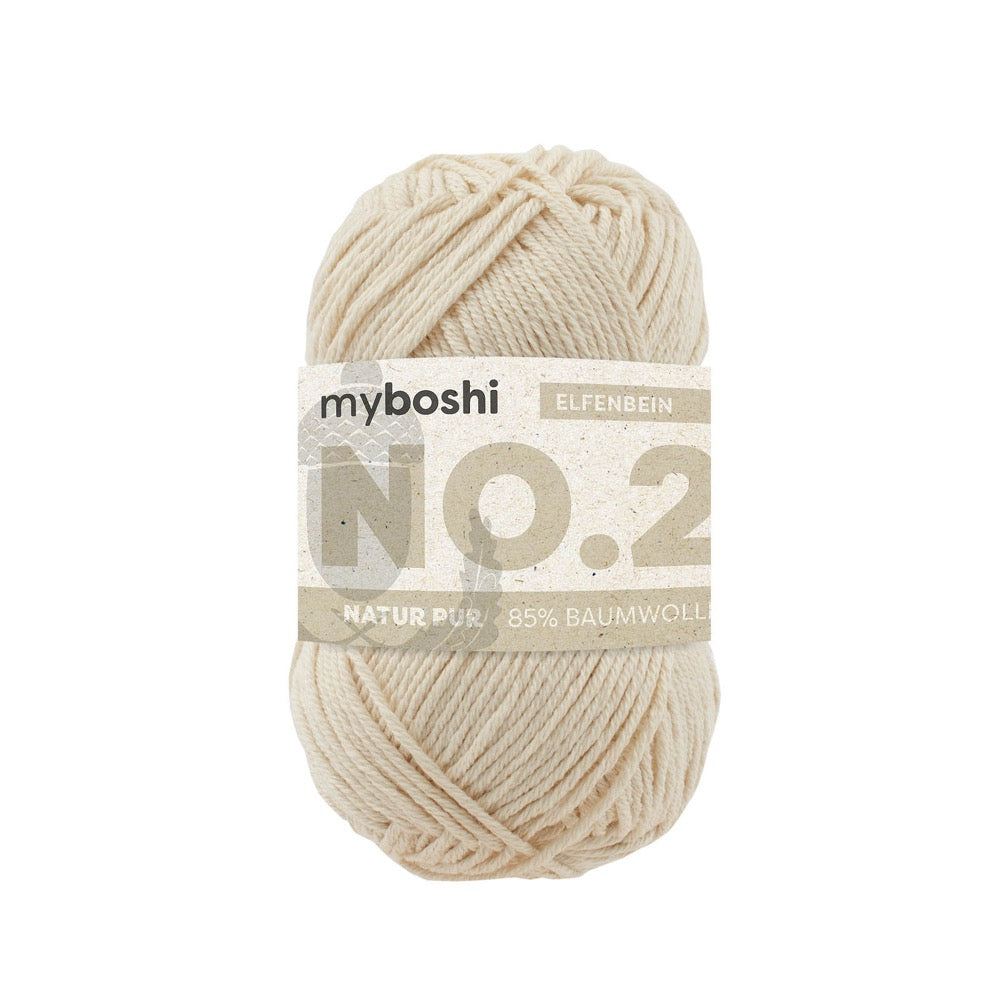 MYBOSHIYARNS No.2 Ivory - 50 g (1.76 oz) - 100 m (109 yds) - Light 3-Weight (White)