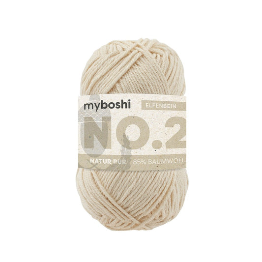 MYBOSHIYARNS No.2 Ivory - 50 g (1.76 oz) - 100 m (109 yds) - Light 3-Weight (White)