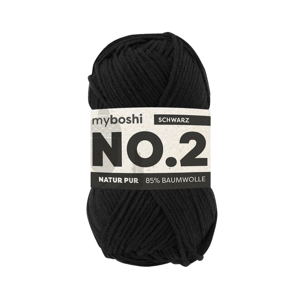 MYBOSHIYARNS No.2 Black - 50 g (1.76 oz) - 100 m (109 yds) - Light 3-Weight (Black)