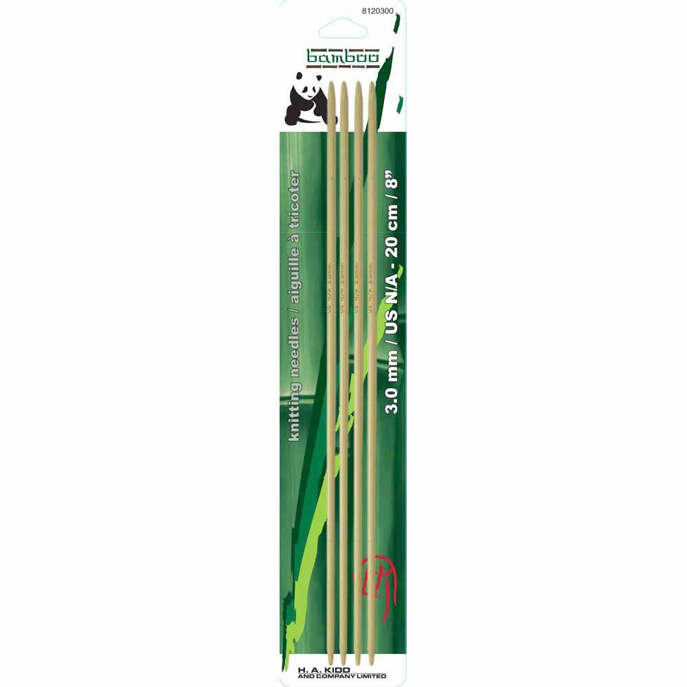 PANDA Double Point Knitting Needles 20cm (8") Bamboo - 3mm/US 2