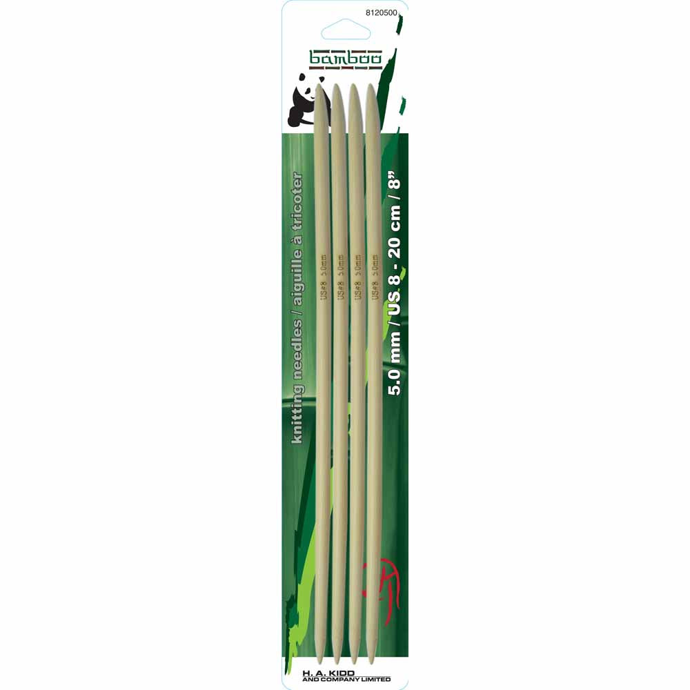 PANDA Double Point Knitting Needles 20cm (8") Bamboo - 5mm/US 8