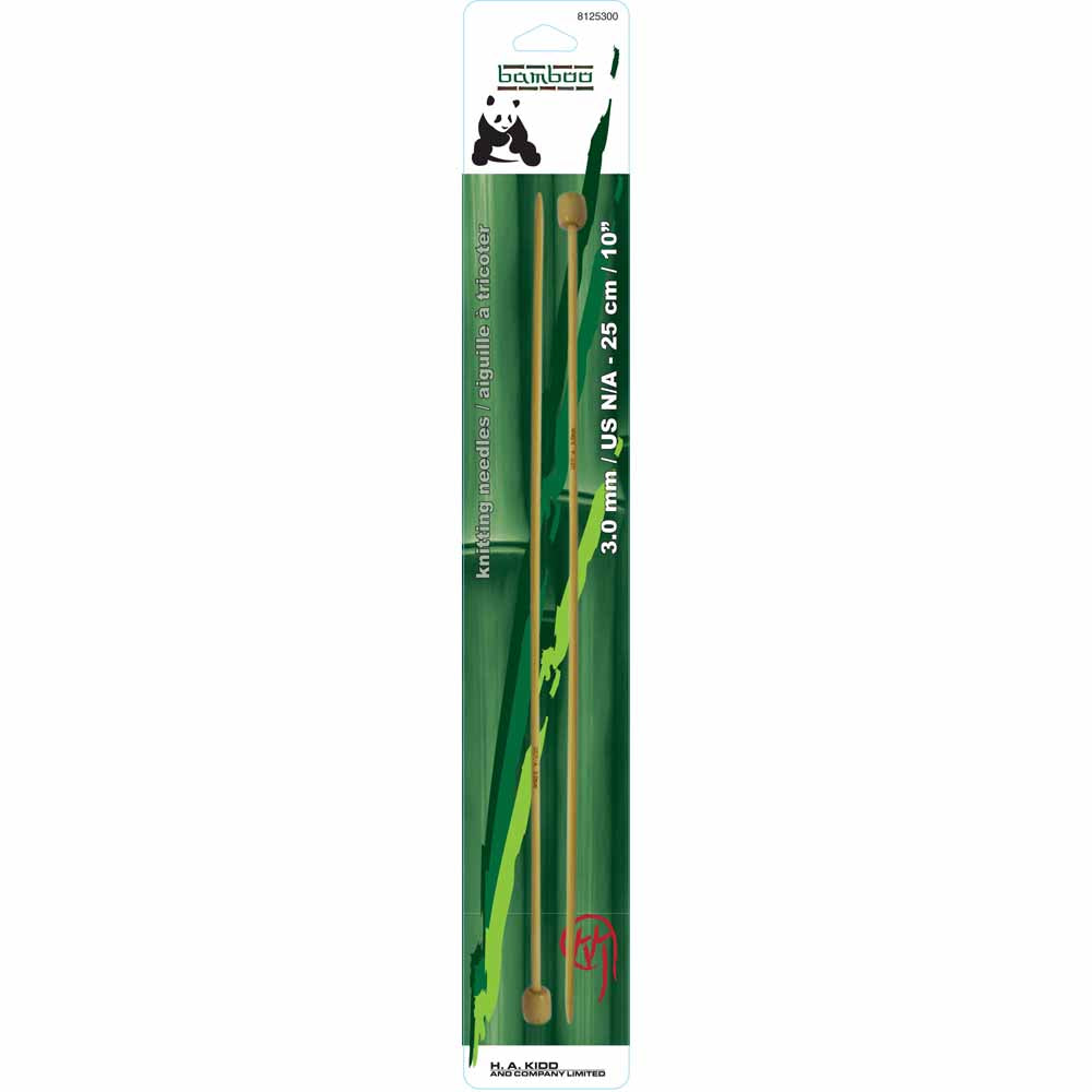 PANDA Single Point Knitting Needles 25cm (10") Bamboo - 3mm/US 2