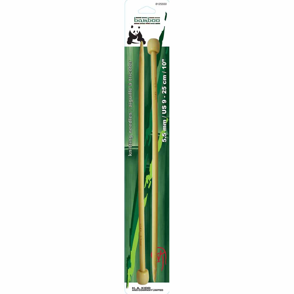 PANDA Single Point Knitting Needles 25cm (10") Bamboo - 5.5mm/US 9