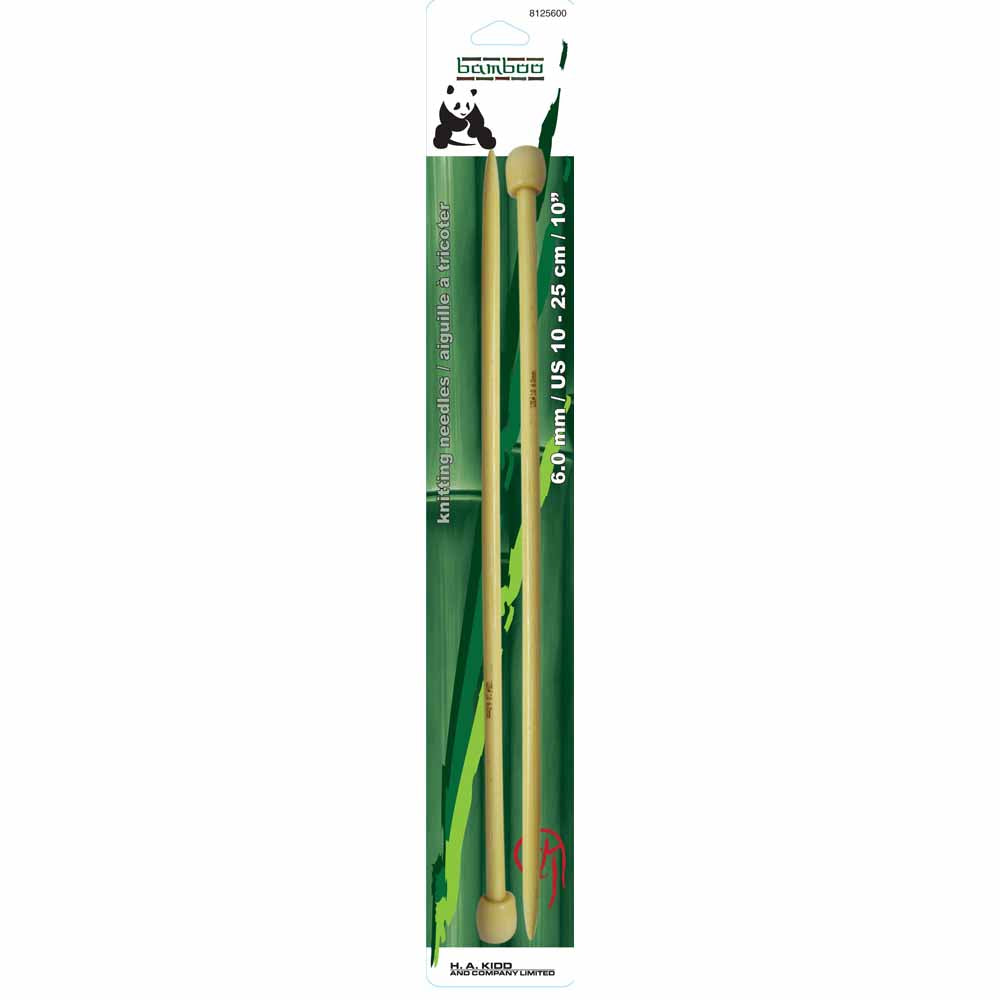 PANDA Single Point Knitting Needles 25cm (10") Bamboo - 6mm/US 10