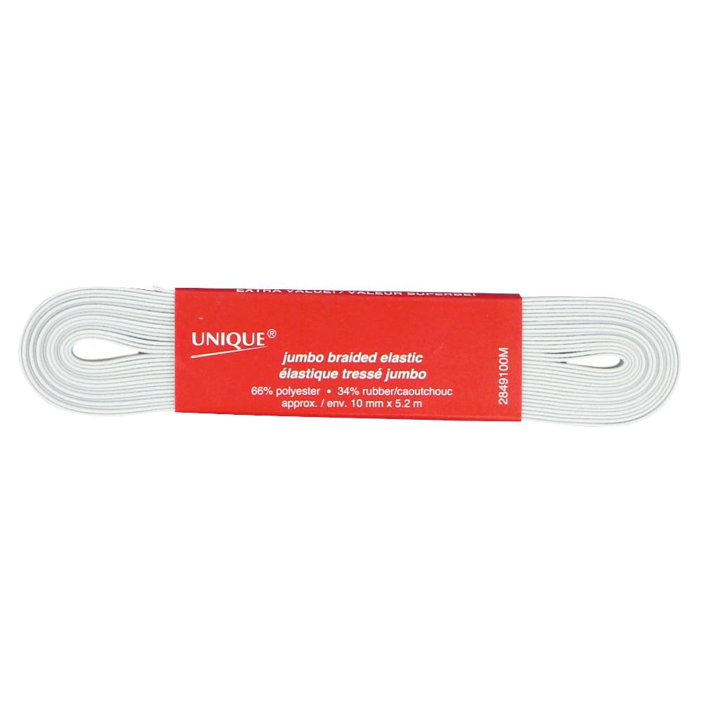 UNIQUE Jumbo Braided Elastic 10 mm (3/8 in) × 5.2 m (5.69 yd), White